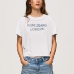 נשים 4N8XB378 Pepe Jeans לבן חולצה בהדפס לוגו