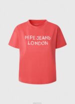 ⁦נשים 4N8XB379 Pepe Jeans סטודיו אדום חולצה בהדפס לוגו⁩ – תמונה ⁦5⁩