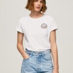 נשים 4N8XB381 Pepe Jeans לבן חולצה בהדפס לוגו