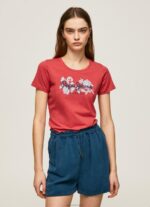 ⁦נשים 4N8XB384 Pepe Jeans סטודיו אדום חולצת לייקרה בהדפס לוגו⁩ – תמונה ⁦3⁩