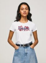 נשים 4N8XB385 Pepe Jeans לבן חולצת לייקרה בהדפס לוגו