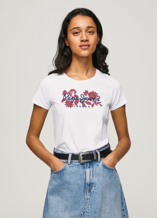 d7a0d7a9d799d79d_4n8xb385_pepe_jeans_d79cd791d79f_d797d795d79cd7a6d7aa_d79cd799d799d7a7d7a8d794_d791d794d793d7a4d7a1_d79cd795d79.jpg נשים 4N8XB385 Pepe Jeans לבן חולצת לייקרה בהדפס לוגו – תמונה 1