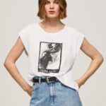 נשים 4N8XB387 Pepe Jeans לבן חולצה בהדפס תמונות