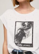 ⁦נשים 4N8XB387 Pepe Jeans לבן חולצה בהדפס תמונות⁩ – תמונה ⁦3⁩