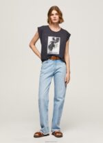 ⁦נשים 4N8XB388 Pepe Jeans שטוף שחור חולצה בהדפס תמונות⁩ – תמונה ⁦2⁩