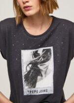 ⁦נשים 4N8XB388 Pepe Jeans שטוף שחור חולצה בהדפס תמונות⁩ – תמונה ⁦3⁩