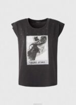 ⁦נשים 4N8XB388 Pepe Jeans שטוף שחור חולצה בהדפס תמונות⁩ – תמונה ⁦5⁩