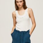 נשים 4N8XB390 Pepe Jeans לבן חולצת טריקו עם צווארון סלסולים