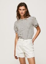 ⁦נשים 4N8XB391 Pepe Jeans שָׁחוֹר חולצת טריקו מפוספסת עם שרוולים מקופלים⁩ – תמונה ⁦2⁩