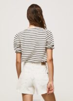 ⁦נשים 4N8XB391 Pepe Jeans שָׁחוֹר חולצת טריקו מפוספסת עם שרוולים מקופלים⁩ – תמונה ⁦4⁩