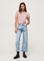 ⁦נשים 4N8XB392 Pepe Jeans סומק כהה חולצת טריקו מפוספסת עם שרוולים מקופלים⁩ – תמונה ⁦2⁩