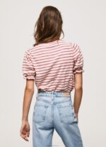 ⁦נשים 4N8XB392 Pepe Jeans סומק כהה חולצת טריקו מפוספסת עם שרוולים מקופלים⁩ – תמונה ⁦4⁩