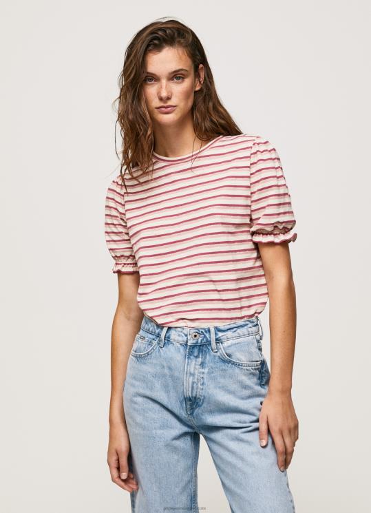 d7a0d7a9d799d79d_4n8xb392_pepe_jeans_d7a1d795d79ed7a7_d79bd794d794_d797d795d79cd7a6d7aa_d798d7a8d799d7a7d795_d79ed7a4d795d7a1d7a.jpg נשים 4N8XB392 Pepe Jeans סומק כהה חולצת טריקו מפוספסת עם שרוולים מקופלים – תמונה 1