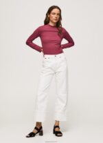 ⁦נשים 4N8XB393 Pepe Jeans סומק כהה חולצת טריקו עם שרוולים ארוכים עם צלעות⁩ – תמונה ⁦2⁩