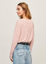 ⁦נשים 4N8XB395 Pepe Jeans סטודיו אדום חולצת טריקו עם שרוולים ארוכים עם פסים⁩ – תמונה ⁦4⁩