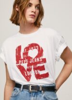 ⁦נשים 4N8XB396 Pepe Jeans לבן חולצה בהדפס לוגו אוהב⁩ – תמונה ⁦3⁩