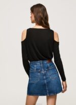 ⁦נשים 4N8XB399 Pepe Jeans שָׁחוֹר חולצת טי עם שרוולים ארוכים עם רצועות⁩ – תמונה ⁦4⁩