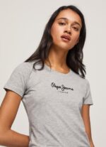 ⁦נשים 4N8XB401 Pepe Jeans חוואר אפור חולצת לוגו בסיסית⁩ – תמונה ⁦2⁩
