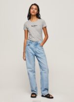 ⁦נשים 4N8XB401 Pepe Jeans חוואר אפור חולצת לוגו בסיסית⁩ – תמונה ⁦3⁩