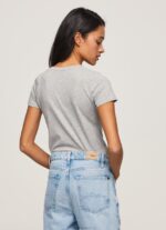 ⁦נשים 4N8XB401 Pepe Jeans חוואר אפור חולצת לוגו בסיסית⁩ – תמונה ⁦4⁩