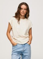 ⁦נשים 4N8XB402 Pepe Jeans לְהַברִיק חולצת טי כותנה לוגו פרחוני⁩ – תמונה ⁦3⁩