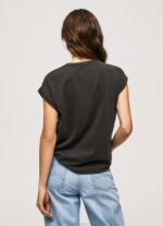 ⁦נשים 4N8XB403 Pepe Jeans שטוף שחור חולצת טי כותנה לוגו פרחוני⁩ – תמונה ⁦4⁩