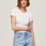 נשים 4N8XB404 Pepe Jeans לבן חולצת כותנה עם לוגו