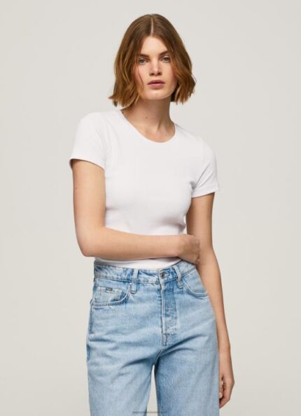 נשים 4N8XB404 Pepe Jeans לבן חולצת כותנה עם לוגו
