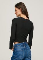 ⁦נשים 4N8XB405 Pepe Jeans שָׁחוֹר חולצת טריקו אסימטרית עם שרוולים ארוכים⁩ – תמונה ⁦3⁩