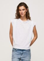 ⁦נשים 4N8XB409 Pepe Jeans לבן חולצת טריקו עם שרוולים משיש⁩ – תמונה ⁦3⁩