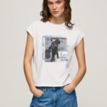 נשים 4N8XB410 Pepe Jeans לבן חולצה בהדפס תמונות