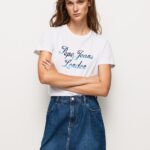 נשים 4N8XB411 Pepe Jeans לבן חולצת טריקו כותנה לוגו מודפס