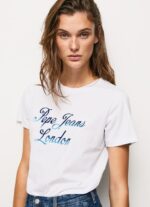 ⁦נשים 4N8XB411 Pepe Jeans לבן חולצת טריקו כותנה לוגו מודפס⁩ – תמונה ⁦3⁩
