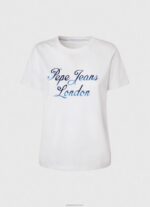 ⁦נשים 4N8XB411 Pepe Jeans לבן חולצת טריקו כותנה לוגו מודפס⁩ – תמונה ⁦5⁩