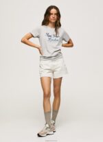 ⁦נשים 4N8XB412 Pepe Jeans חוואר אפור חולצת טריקו כותנה לוגו מודפס⁩ – תמונה ⁦2⁩