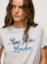⁦נשים 4N8XB412 Pepe Jeans חוואר אפור חולצת טריקו כותנה לוגו מודפס⁩ – תמונה ⁦3⁩