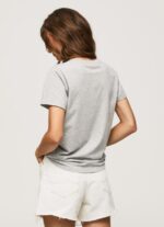 ⁦נשים 4N8XB412 Pepe Jeans חוואר אפור חולצת טריקו כותנה לוגו מודפס⁩ – תמונה ⁦4⁩