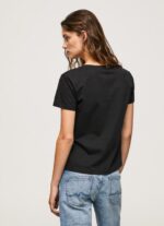 ⁦נשים 4N8XB414 Pepe Jeans שָׁחוֹר חולצת טי מכותנה לוגו מתכתי⁩ – תמונה ⁦4⁩