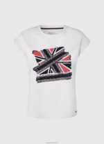 ⁦נשים 4N8XB415 Pepe Jeans לבן חולצת טריקו מודפסת של יוניון ג'ק⁩ – תמונה ⁦5⁩