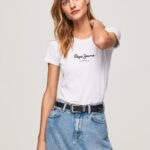 נשים 4N8XB416 Pepe Jeans לבן חולצת לוגו בסיסית
