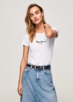 נשים 4N8XB416 Pepe Jeans לבן חולצת לוגו בסיסית