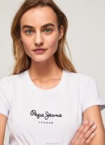 ⁦נשים 4N8XB416 Pepe Jeans לבן חולצת לוגו בסיסית⁩ – תמונה ⁦3⁩