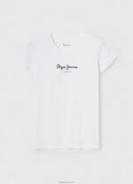 ⁦נשים 4N8XB416 Pepe Jeans לבן חולצת לוגו בסיסית⁩ – תמונה ⁦5⁩