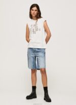 ⁦נשים 4N8XB418 Pepe Jeans לבן חולצת טי לוגו עם שרוולים חור⁩ – תמונה ⁦2⁩