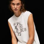 נשים 4N8XB418 Pepe Jeans לבן חולצת טי לוגו עם שרוולים חור