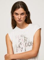 ⁦נשים 4N8XB418 Pepe Jeans לבן חולצת טי לוגו עם שרוולים חור⁩ – תמונה ⁦4⁩