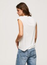 ⁦נשים 4N8XB418 Pepe Jeans לבן חולצת טי לוגו עם שרוולים חור⁩ – תמונה ⁦5⁩