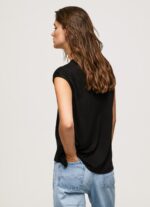 ⁦נשים 4N8XB419 Pepe Jeans שָׁחוֹר חולצת טי לוגו עם שרוולים חור⁩ – תמונה ⁦4⁩