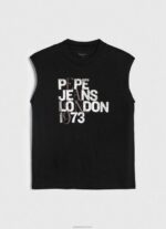 ⁦נשים 4N8XB419 Pepe Jeans שָׁחוֹר חולצת טי לוגו עם שרוולים חור⁩ – תמונה ⁦5⁩