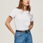 נשים 4N8XB420 Pepe Jeans לבן חולצת טריקו מכותנה עם שרוולים קצרים